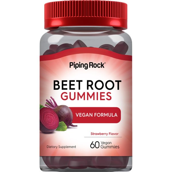Piping Rock Beet Root Gummies | 60 Count | with Nitrates and Black Pepper Extract | Nitric Oxide Supplement | Strawberry Flavor | Vegan, Non-GMO, Gluten Free