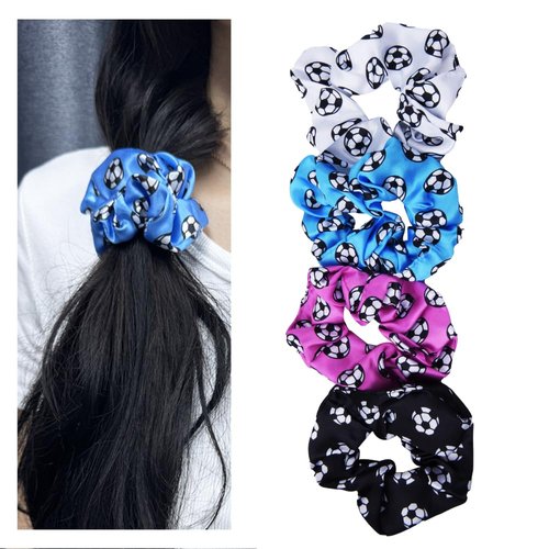 Sports Scrunchies Soccer Hair Ties for Girls Soccer Hair Satin Scrunchies Bulk Soccer Gifts for Girls Women Soccer Birthday Party Favors for Girls Team Players Soccer Hair Bands Bows for Daughter
