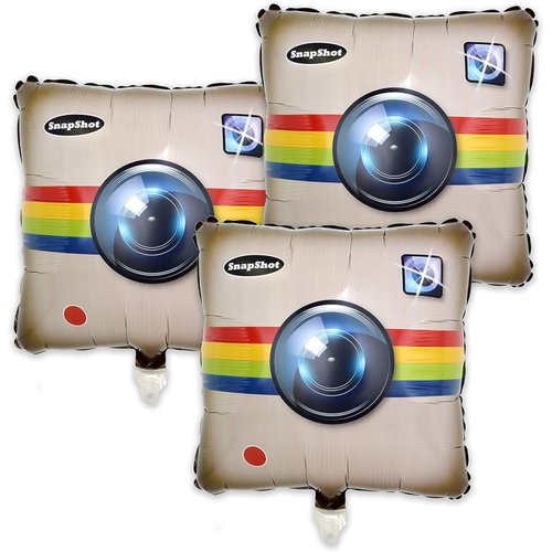 Havercamp Social Media Party Balloons (3 Pcs.); 18" Square Mylar Balloons with Snapshot Logo. Social Media Party Collection