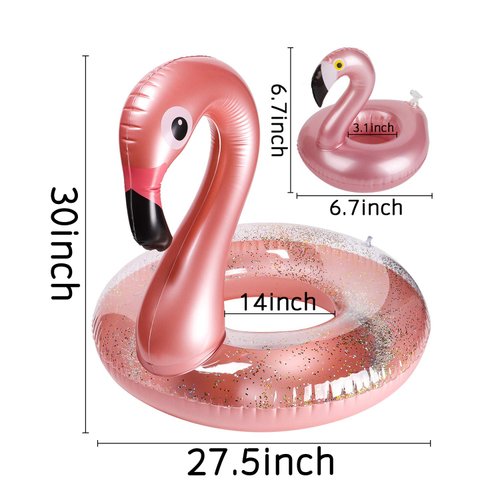 GROBRO7 2Pack Inflatable Flamingo Pool Float Flamingo Drink Holder Set Elegant Vinyl Swimming Floaty Pool Toy with Glitters Outdoor Water Lounge Inflatable Raft with Floating Coasters for Adults & Kid