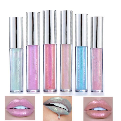 6 Color Glitter Lip Gloss Mermaid Glitter Lipstick Long Lasting Moisturizer Liquid Lipstick Polarized Color for Creating Sexy Lip Eye Beauty Lip Plumper Eye Lip Metallic Cosmetic Makeup 6 Color