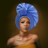QliHut Nigerian Gele Headties with Beads and Stones African Headtie Women Head Wrap Already Made Auto (Sky blue)