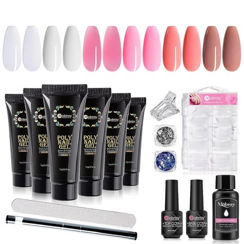 Mobray Poly Nail Gel Kit-6 Colors Clear White Nude Extension nail Suitable for Nail Art Design an...