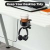 Desk Cup Holder, OOKUU 2 in 1 Desk Cup Holder with Headphone Hanger, Anti-Spill Cup Holder for Desk or Table, Easy to Install, Sturdy and Durable, Enough to Hold Coffee Mugs, Water Bottles, Headphones