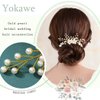 Yokawe Bridal Wedding Hair Comb Gold Crystal Bride Side Combs Pearl Hair Accessories for Women and Girls