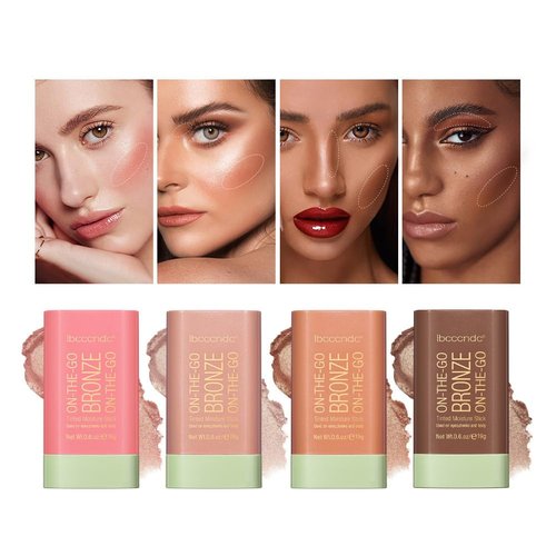 UNYOKE Soft Creamy Highlighter Blush Stick,Smooth Shimmer Bronzer Stick,Long Lasting Waterproof Blush Illuminator Luminizer,Blendable Natural Glow Makeup Cream Blush Highlight 0.6 Oz（01# Warm Glow）
