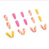 24 Pcs Acrylic Press on Nails Long Fake Nails Colorful Stripes Glue on Nails Coffin Shaped False Nails with Yellow Rose Red Color Glossy Stick on Nails for Women Girls
