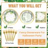 SCIONE 96Pcs Greenery Party Decorations Party Tableware Set, Jungle Baby Shower Themed Birthday Party Supplies Party Plates Napkins Forks for 24 Guests Kids Bridal Showers Party Decorations