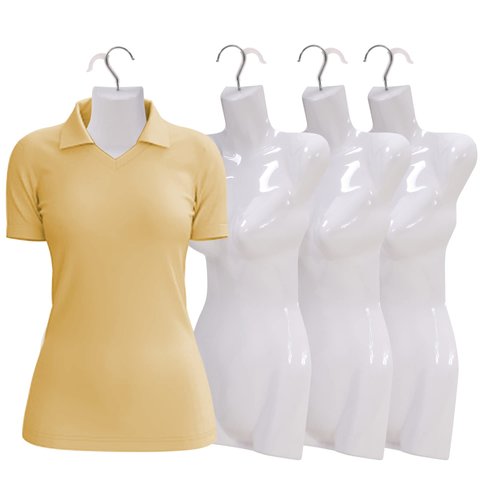 4-Packs Female Mannequin Body Set, 27 inches Height Hanging Mannequin Torso with Hook Plastic Half Dress Form for Clothing, Accessories, Shirt Display (White)
