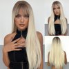 MAGQOO Blonde Wig for Women Blonde Wig Dark Roots Long Straight Blonde Wig with Bangs Synthetic Heat Resistant
