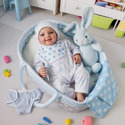 BABESIDE 8 Pcs Reborn Baby Doll Accessories with Bassinet for 17-22 Inch Baby Doll, Baby Doll Clothes Outfit Accessories fit Reborn Doll Newborn Boy
