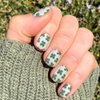 24Pcs St. Patrick's Day Press on Nails Short Square Fake Nails Green Shamrock Acrylic False Nails Lucky Four Leaf Clover Petite Glue on Nails Irish Artificial Nails for Saint Patrick's Day Manicure
