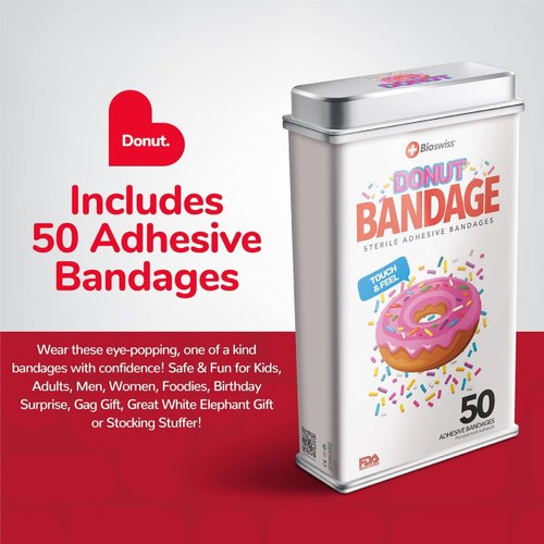 BioSwiss Bandages, Donut Shaped Self Adhesive Bandages, Latex Free Sterile Wound Care, Fun First Aid Kit Supplies for Kids, 50 Count