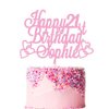 Personalized Happy Birthday Cake Topper | Custom Birthday Cake Decoration with Any Name Any Age 16 18 21 40 60 | Double Sided Glitter Card | Baby Pink