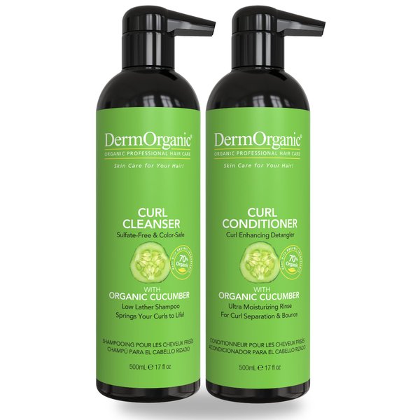 DermOrganic Organic Cucumber Curl Care – Sulfate Free, Color Safe, Hydrating – Shampoo + Conditioner – 17oz