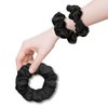 3 Pcs Mulberry Silk Hair Scrunchies For Women Stain Silk Hair Band Hair Elastic Ponytail Holders (Black)