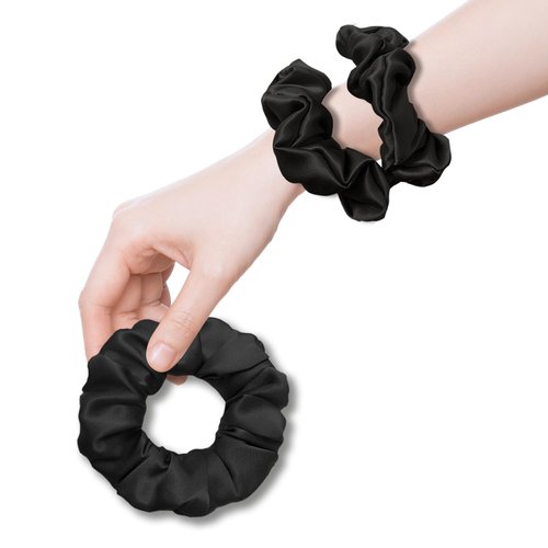 3 Pcs Mulberry Silk Hair Scrunchies For Women Stain Silk Hair Band Hair Elastic Ponytail Holders (Black)