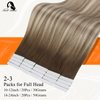 Fshine Tape in Hair Extension 18 Inch Blonde Human Hair Seamless PU Tape in Hair Ombre Color 3 Dark Brown Fading to 6 and 22 Remy Human Hair Adhesive Tape in Extensions 20 Pcs 50 Gram Real Hair