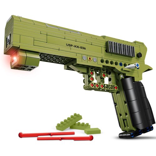 Finger Rock Gun Building Blocks Sets, 1:1 Simulation Shooting Toy USP Pistol Model Building Kit, Rifle Weapon Collectible Gift for Military Enthusiasts, Adults Kids 14+ (362 pcs)