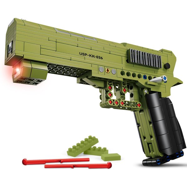 Finger Rock Gun Building Blocks Sets, 1:1 Simulation Shooting Toy USP Pistol Model Building Kit, Rifle Weapon Collectible Gift for Military Enthusiasts, Adults Kids 14+ (362 pcs)