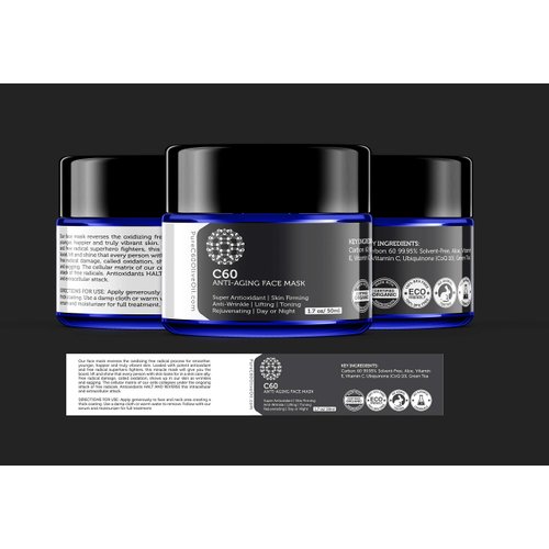 C60 Anti-Aging Face Mask 50ml with Green Tea, Aloe, Ubiquinone (CoQ 10), Vitamin E and Vitamin C for Men & Women Made with Organic Ingredients - From The Leading Global Producer