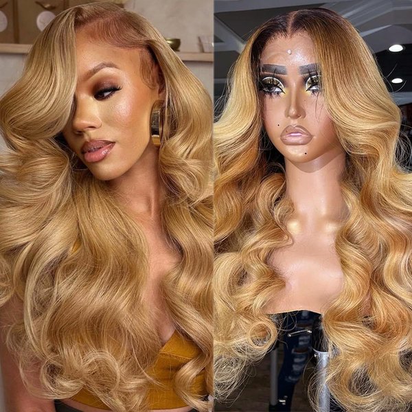 Ombre Lace Front Wigs Human Hair Pre Plucked 13x6 Body Wave Lace Front Wig Human Hair 4T27 Chocolate Brown to Honey Blonde HD Lace Frontal Wigs for Black Women Brazilian Human Hair Glueless Wig 20”