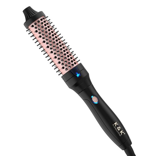 K&K 1.25 Inch Thermal Brush Heated Curling Thermal Brush Ceramic Tourmaline Ionic Curling Iron Ionic Curling Wands Round Brush Volumizer Dual Voltage (Black, 1.25 Inch)