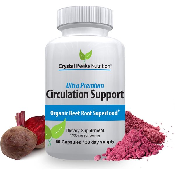 CRYSTAL PEAKS NUTRITION Pure Organic Beet Root Powder Extract - Blood Circulation, Promotes Arteries and Veins, Increase Nitric Oxide Production. 1300mg, 60 Veggie Capsules