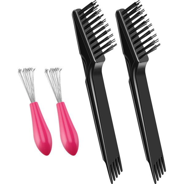 Boao 4 Pcs Hair Brush Cleaning Set Tool Mini Hair Cleaning Brush Cleaner Tool for Removing Hair Dust Home Salon Use(Black)