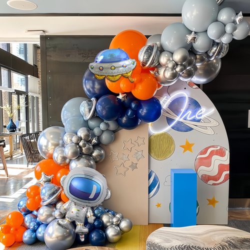 Space Balloon Arch Garland Kit-157 PCS Navy Blue Metallic Silver Blue Balloon, UFO Rocket Astronaut Balloons for Boy Space Party Birthday Baby Shower Graduation Anniversary Decorations