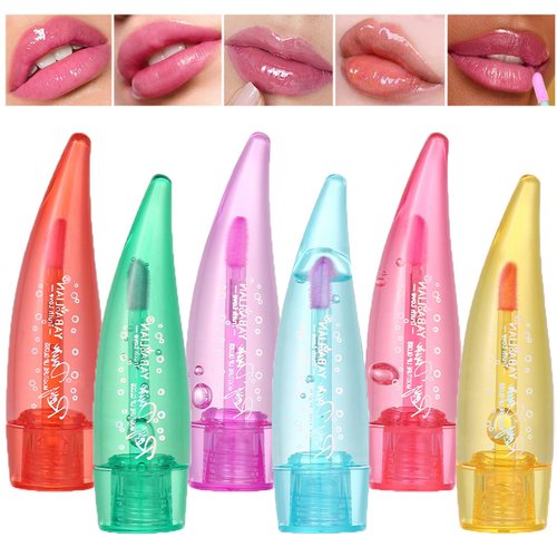 6 Pcs Color Changing Lip Glow Oil Tinted, Pink Magic Mood Lip Oil Tinted High-Shine Clear Temperature Color Change Lip Stain Lip Balm Longlasting Lips Will Not Dry Out