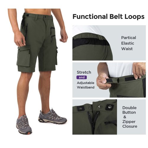Wespornow Men's-Hiking-Shorts Tactical Shorts Lightweight-Quick-Dry-Outdoor-Cargo-Casual-Shorts for Hiking Cycling (Green,L)