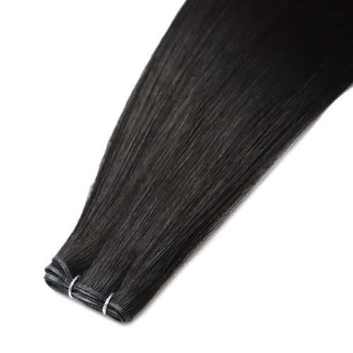 QingChang Genius Weft Hair Extensions Human Hair Cuticle Intact Single Donor Hair Invisible Sew in Human Hair Extensions 80cm Weft Width 40g 14" #1 Jet Black