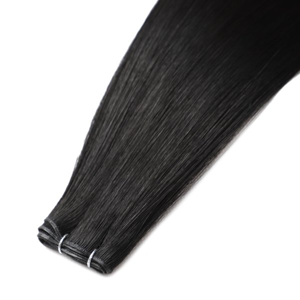 QingChang Genius Weft Hair Extensions Human Hair Cuticle Intact Single Donor Hair Invisible Sew in Human Hair Extensions 80cm Weft Width 40g 14" #1 Jet Black
