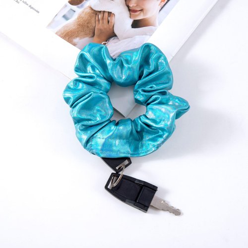 7 Pcs Sparkly Faux Leather Cheer Zipper Pocket Stash Cash Hair Scrunchies For Thick Hair Sports Ponytail Holder Wrist Metallic Hidden Pocket Band Traveling Party Festivals for Women Girls (Turquoise)