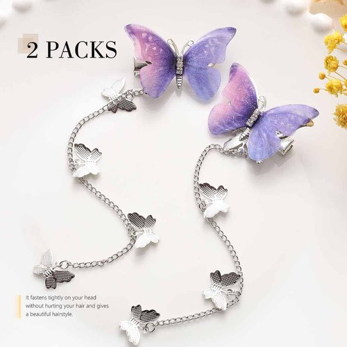 Bartosi Hair Clip Purple Butterfly Hair Pins Tassel Hair Barrettes 2 Count Hair Styling Accessories for Women and Girls