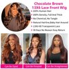 Luxvogue Chocolate Body Wave Human Hair Wig Lace Frontal T Body Wave Human Hair Wig Pre Plucked Pre Cut Lace Frontal Closure Glueless Wigs Elastic Band 200% Density