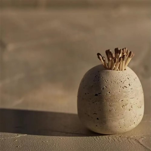Travertine Toothpick Holder, Match Holder, Decorative Natural Stone Home Decor