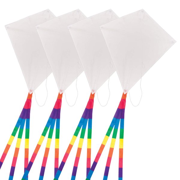 In the Breeze Coloring Diamond 20 Inch Kite - Single Line - Ripstop Fabric Kite - includes Crayons, Kite Line and Bag - Creative Fun for Kids and Adults (4-Pack)