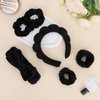 Ondder 6 Pcs Black Spa Headband and Wristband Set Makeup Spa Headband for Washing Face Bubble Skin Care Headbands Face Wash Sponge Puffy Headband Head Bands Hair Accessories for Women Girls