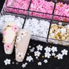 3D Flower Nail Charms, 2 Boxes 3D Acrylic Flower Nail Art Rhinestones White Pink Mixed Cherry Blossom Spring Gems Acrylic Nail Supplies with Pearls Manicure DIY Nail Decorations
