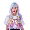 Rugelyss Rainbow Colorful Wigs for Women 26 Inches Long Wavy Fashion Synthetic Full Head Hair Wig with Bangs for Cosplay or Party