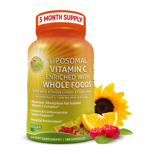Liposomal Vitamin C Capsules - 1500mg - Made with Organic Acerola Cherries & Camu Camu, High Potency Vitamin C Liposomal - Immune Support Supplement, Enhanced Absorption & Bioavailability - 180 count