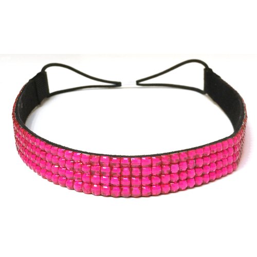 Wigspedia Rhinestone Crystal Stretch Headband 4-Row Head Piece Elastic Hair Band for Women (Hot Pink)