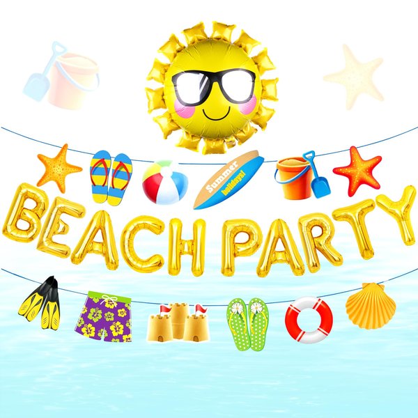 JeVenis Beach Party Decoration Beach Pool Party Supplies Summer Sun Balloons Beach Party Backdrop Banner for Luau Hawaii Beach Pool Party