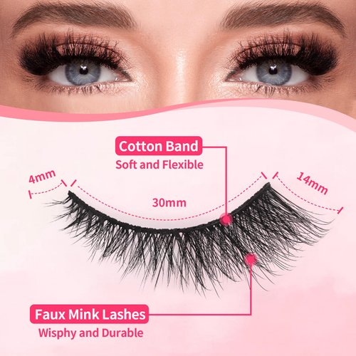 Palimainy cat eye lashes， mink lashes fluffy， Flattering Wispy Volume, Lightweight and Comfortable for Effortless Application - Perfect Length for Dramatic Looks on Any Occasion(5pairs)