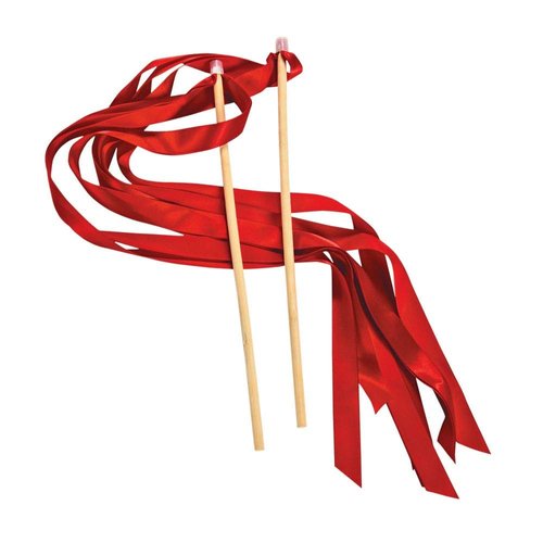 Red Ribbon Streamer Wands for Kids and Adults, 2 Feet Long Ribbon with Wood Handle - Bulk Set of 24 Party, Wedding, Party and Dance and Event Supplies