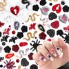 120 Pcs 3D Halloween Nail Art Charms, Multi Shapes Colors 3D Spider Snake Skull Hand Ghost Bat Acrylic Nail Charms Flatback Half Round Nail Rhinestones Gems and Charms for Halloween DIY Nails Art
