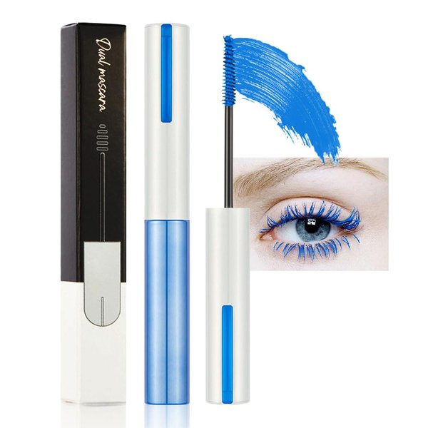 Colored Colorful Waterproof Mascara for Eyelashes Set,Blue White Black Brown Purple Long lasting Charming Voluminous Cruelty Free Vegan Eye Makeup (C-1Pc 02#blue, C)