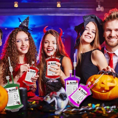 Halloween Blood Bags: 10pcs Blood Bags for Drinks, IV Bags for Halloween Party decorations, Blood Bags for Halloween, Vampire Themed Parties and Masquerade, Nurse Graduation Party Props